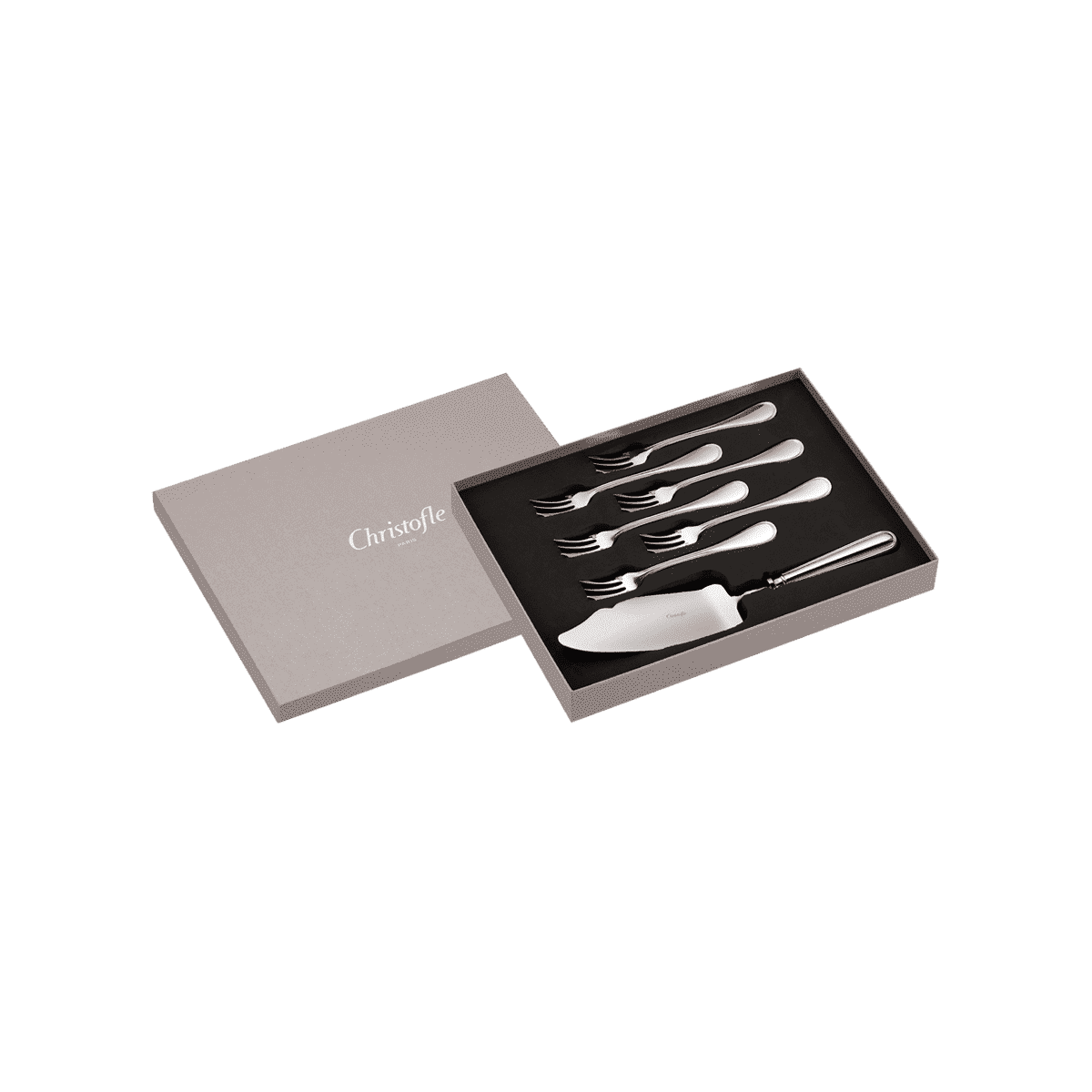 christofle silver plated albi gift box cake server and 6 forks