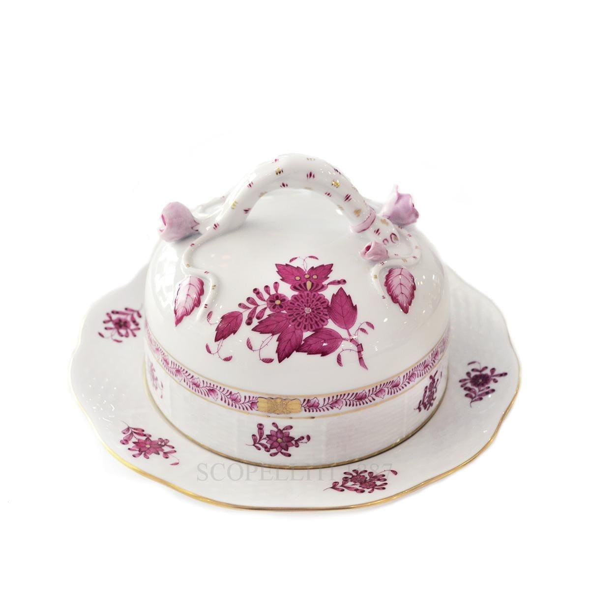 herend porcelain apponyi butter dish handpainted pink