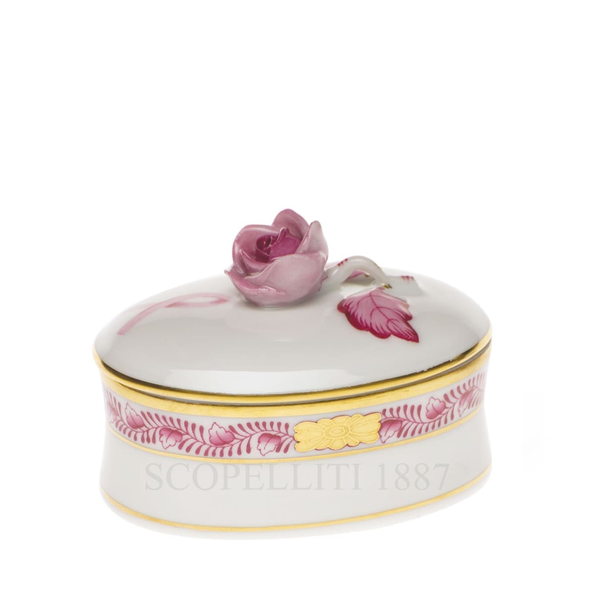 herend handpainted porcelain bonbonniere with rose pink
