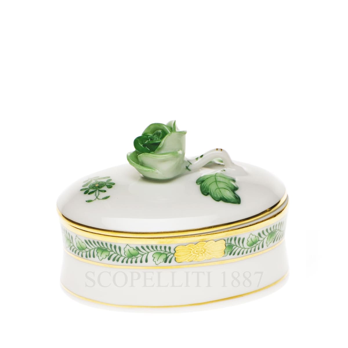 herend handpainted porcelain bonbonniere with rose green