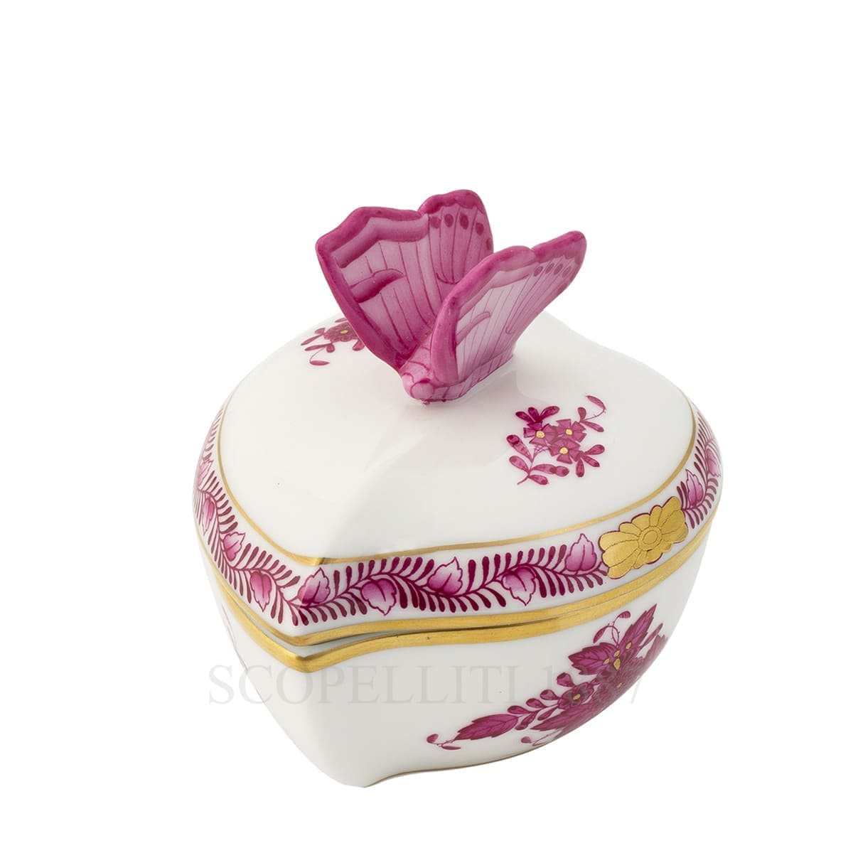 herend handpainted porcelain heart box with butterfly pink