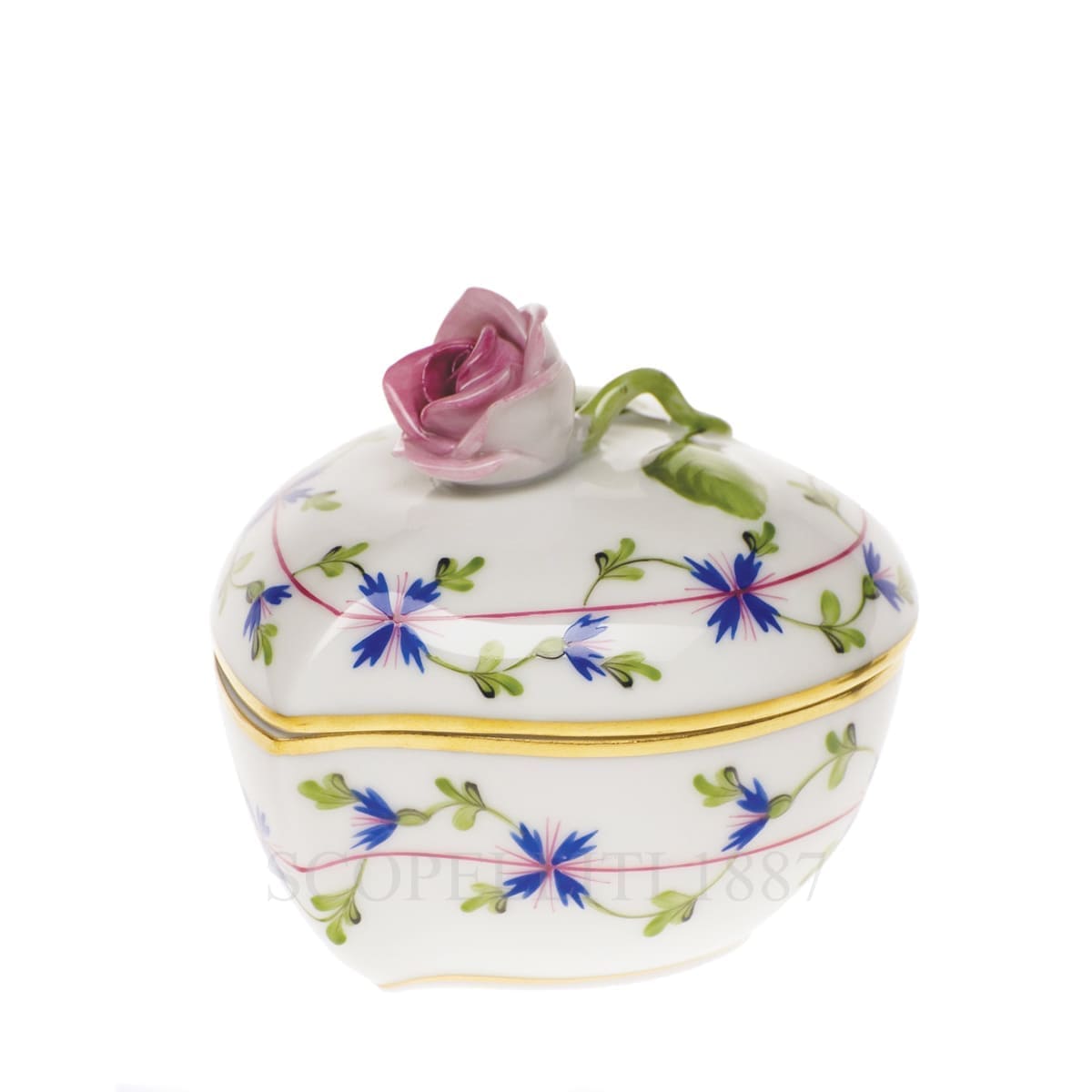 herend handpainted porcelain heart box with rose