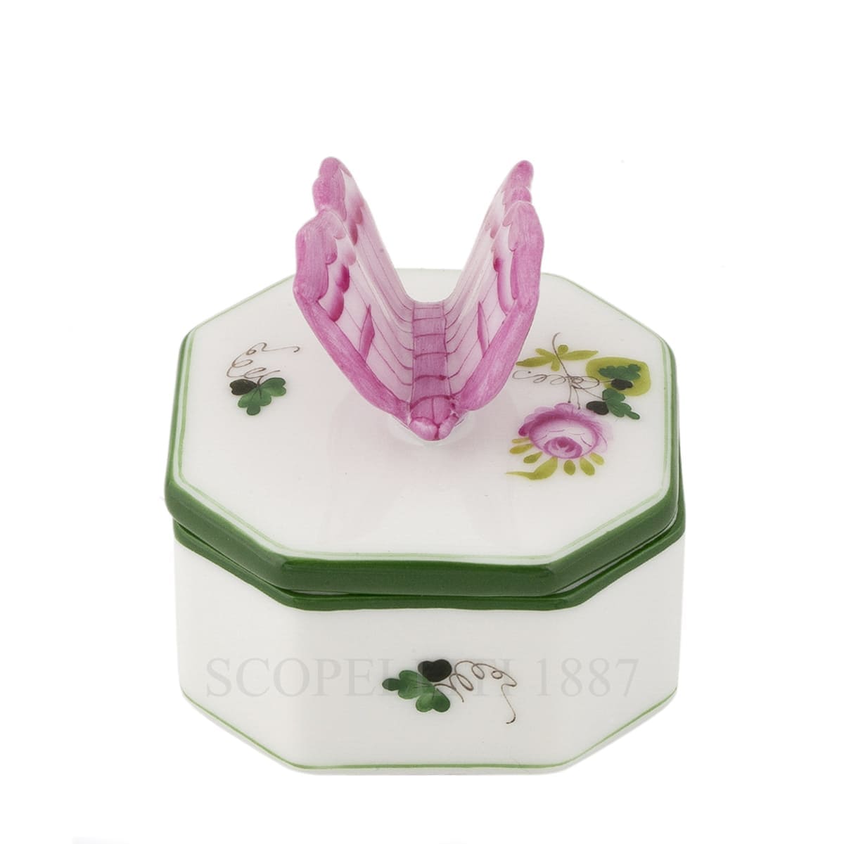 herend handpainted porcelain octagonal box with butterfly