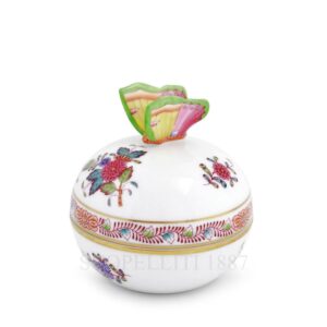 herend handpainted porcelain round box with butterfly