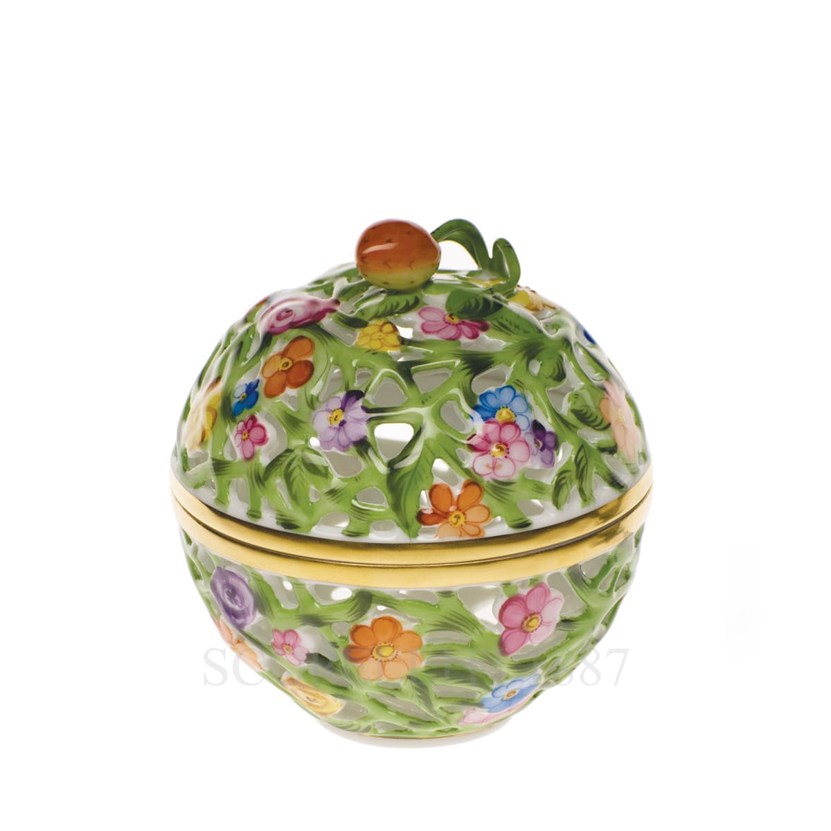 herend handpainted porcelain round box with strawberry