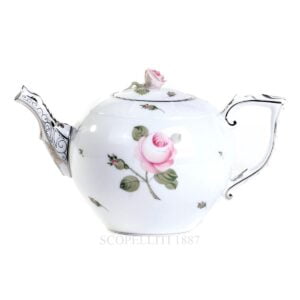 herend handpainted porcelain viennese rose platinum teapot with rose