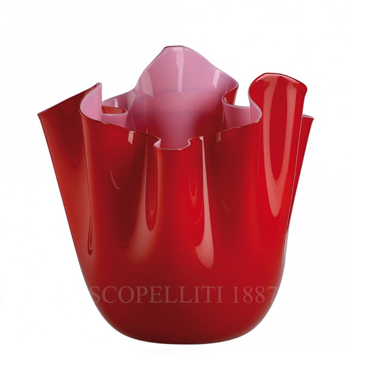 Venini Fazzoletto Vase medium red/opaque-pink 700.02