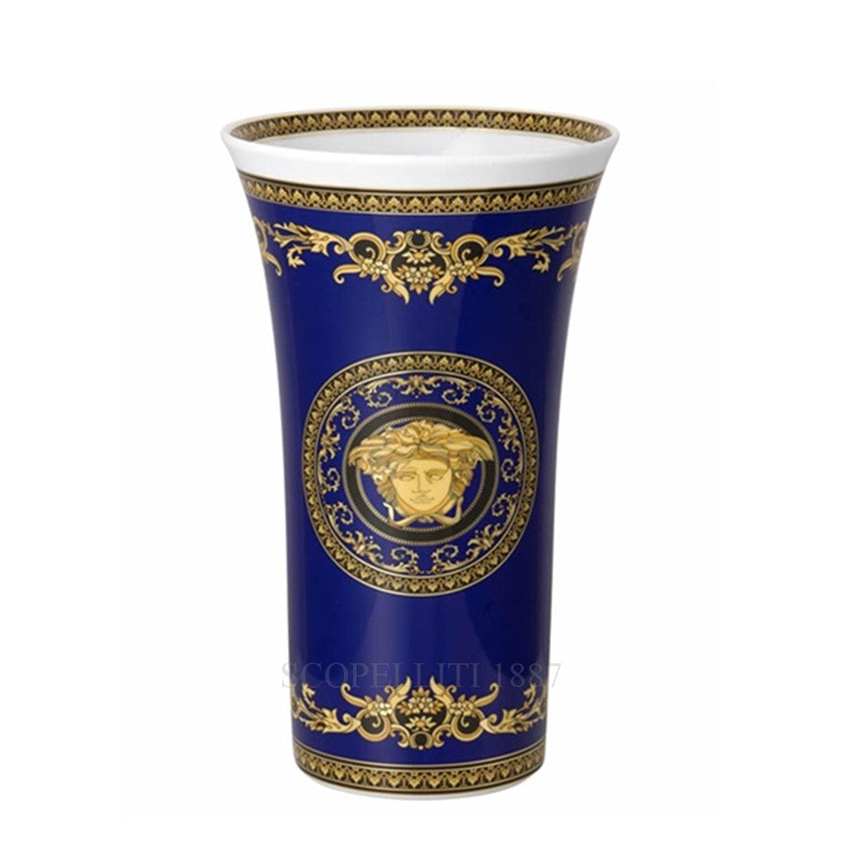 versace italian design medusa blue golden vase medium
