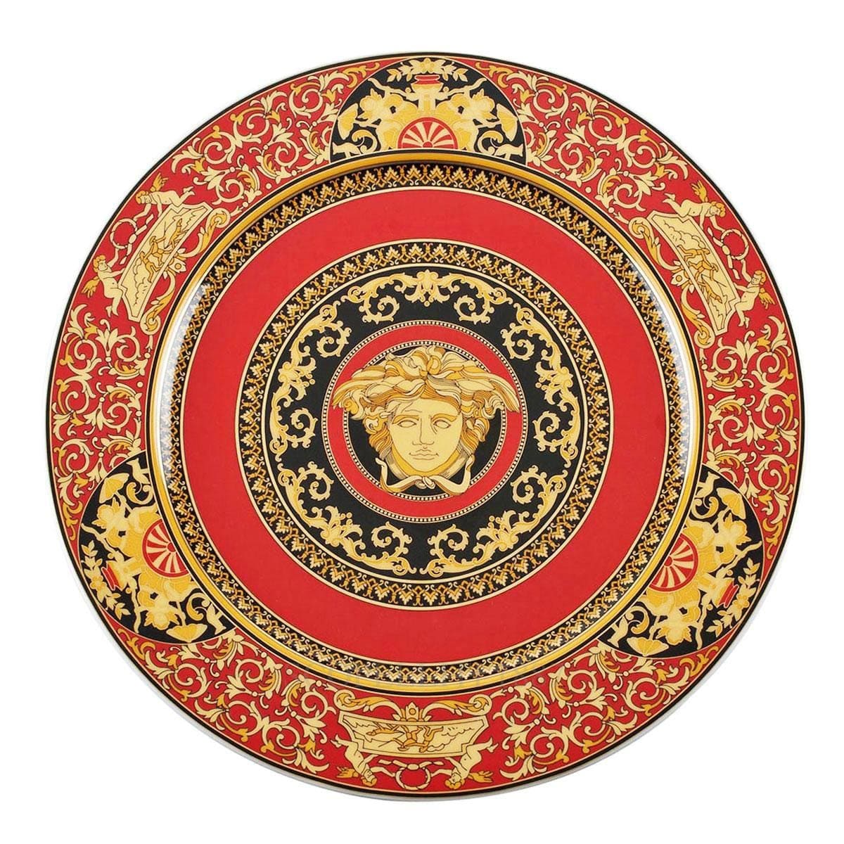 versace italian design medusa service plate red golden