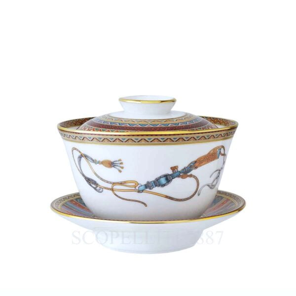 hermes limoges porcelain cheval d orient tea cup with lid and saucer large