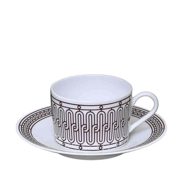 hermes limoges porcelain h deco rouge tea cup and saucer