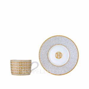 hermes limoges porcelain mosaique au 24 gold tea cup and saucer