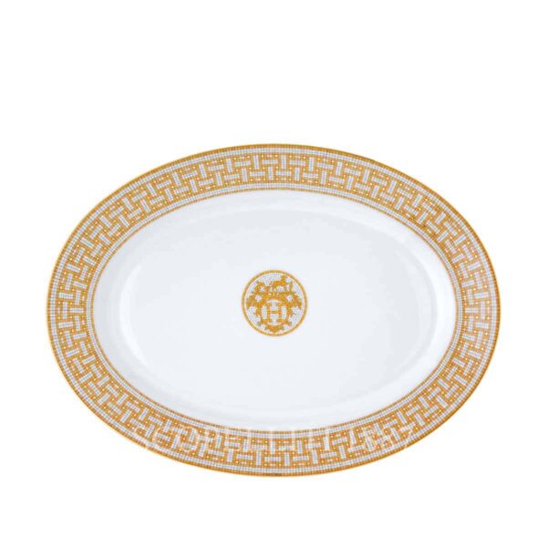 hermes limoges porcelain mosaique au 24 gold oval platter large