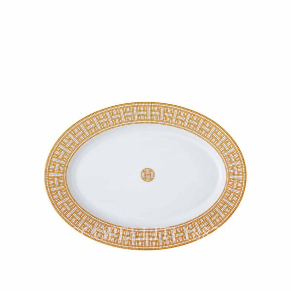hermes limoges porcelain mosaique au 24 gold oval platter small