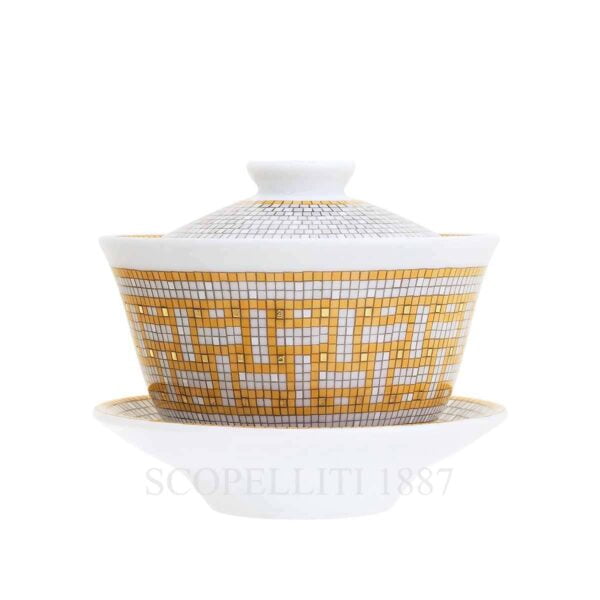 hermes limoges porcelain mosaique au 24 gold tea cup with lid and saucer