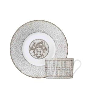 hermes limoges porcelain mosaique au 24 platinum breakfast cup and saucer