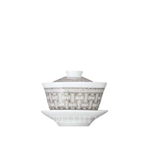 hermes limoges porcelain mosaique au 24 platinum tea cup with lid and saucer