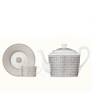 hermes mosaique au 24 platine set teapot and 2 cups