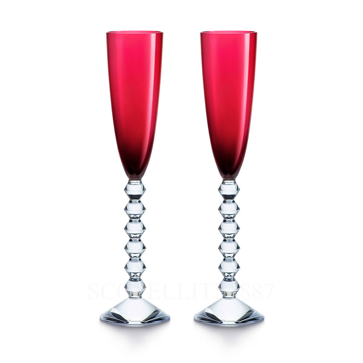 baccarat gift set of two flutes vega red