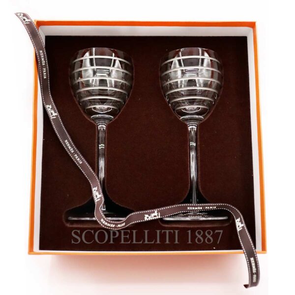 hermes fanfare set of 2 crystal red wine glasses