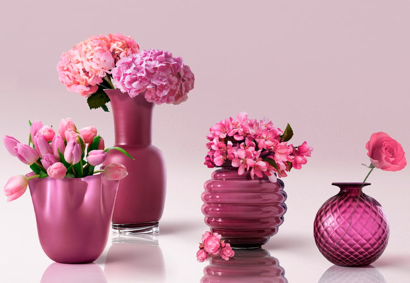 new murano glass vases pink venini