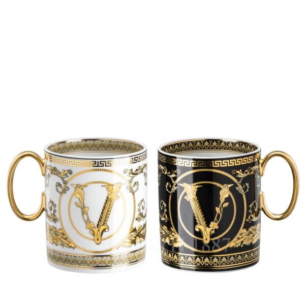 versace virtus gala black and white set of two mugs