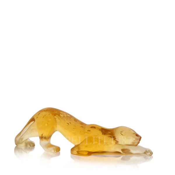 lalique panther crystal figurine amber