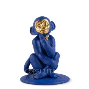 lladro little monkey figurine blue gold