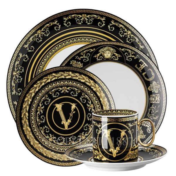versace virtus gala black 5 piece place setting