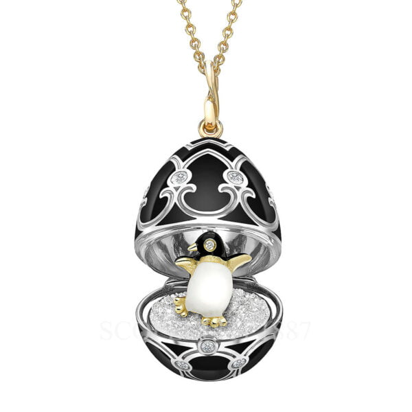 faberge gold diamond egg pendant penguin