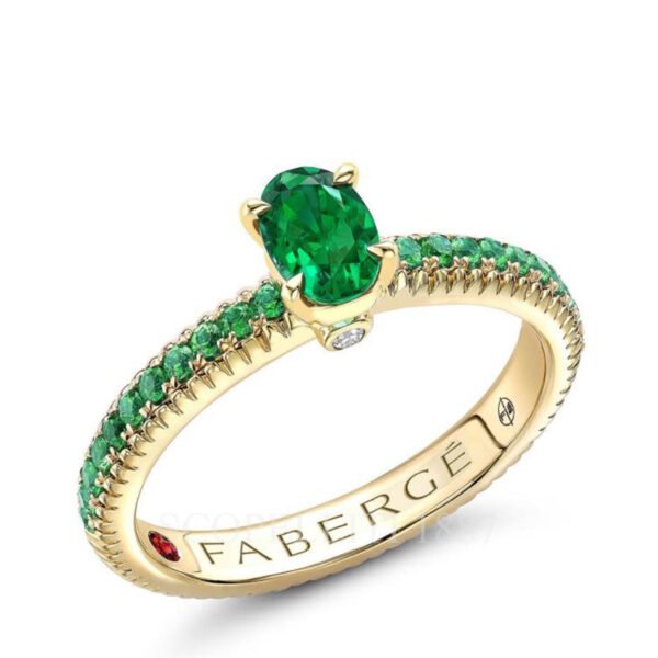 faberge gold emerald ring with tsavorite