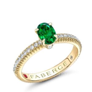 faberge gold oval emerald fluted ring with diamond