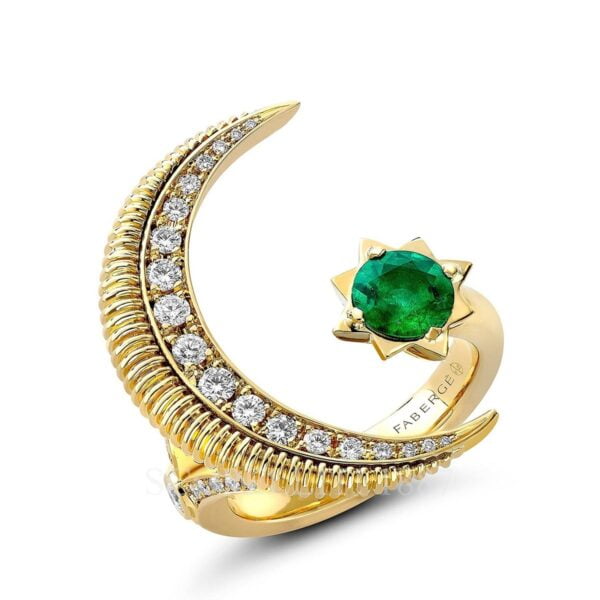 faberge hilal crescent gold emerald and diamond ring