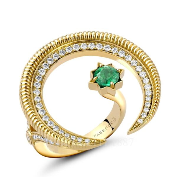 faberge hilal yellow gold emerald and diamond ring