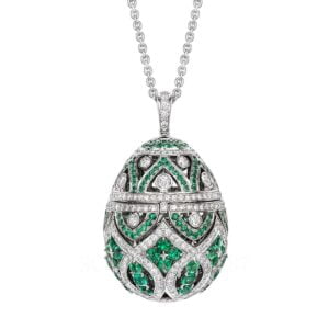faberge imperial zenya egg pendant with emralds and diamonds