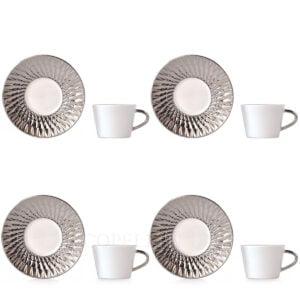 bernardaud twist platinum set four espresso cups saucers