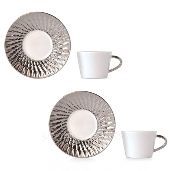 bernardaud twist platinum set two espresso cups saucers