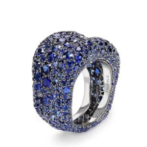 faberge 18k white gold blue sapphire wide ring emotion