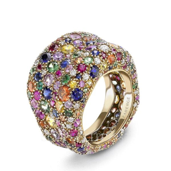 faberge 18k yellow gold multicoloured wide ring emotion