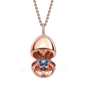 faberge essence rose gold blue sapphire forget me not surprise locket