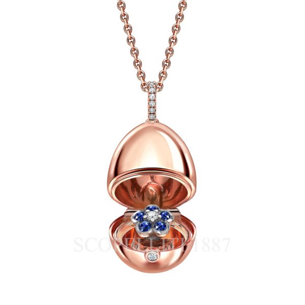 faberge essence rose gold blue sapphire forget me not surprise locket