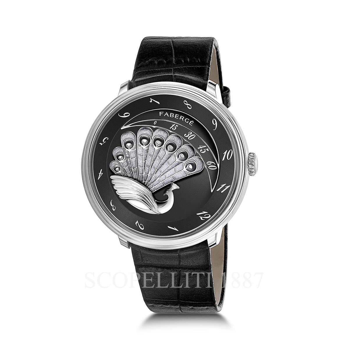 feberge compliquee peacock 18k white gold black watch