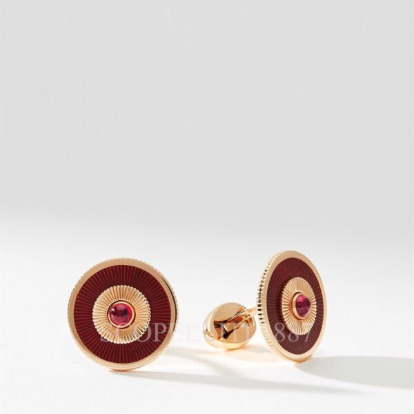 heritage rose gold ruby and red guilloche enamel round cufflinks