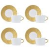 Bernardaud Set of four Tea Cups and Saucers Twist Gold