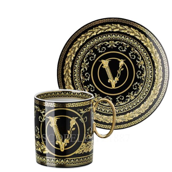 versace virtus gala black gift set of mug and plate