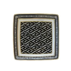 new versace square plate black 12 cm greca signature